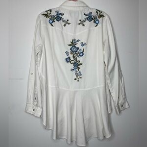 Back In The Saddle L Embroidery 100% Cotton Floral Long-sleeve Tunic Top Ruffles